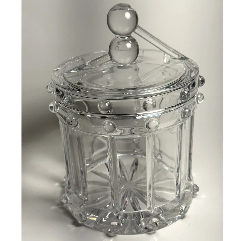 Vintage lead‎ Crystal Drum Shape Candy/Cookie Jar heavy very nice !